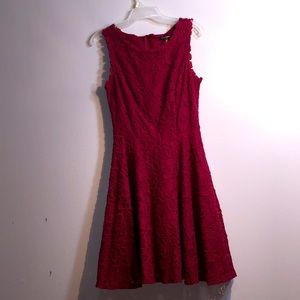 Red satin floral lace dress